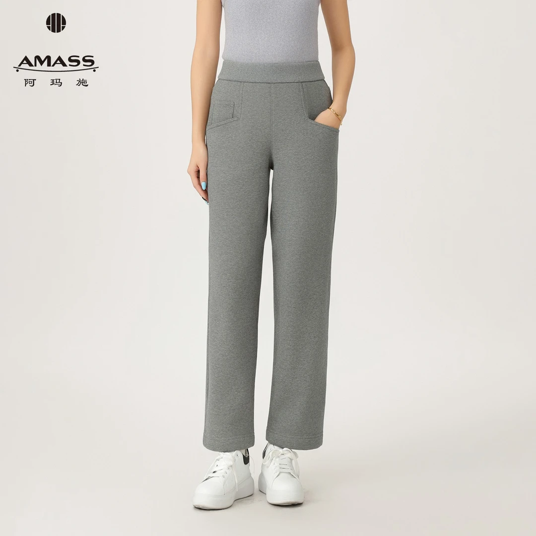 AMASS/阿玛施秋冬新款加绒厚款休闲宽松显瘦直筒休闲长裤女510026