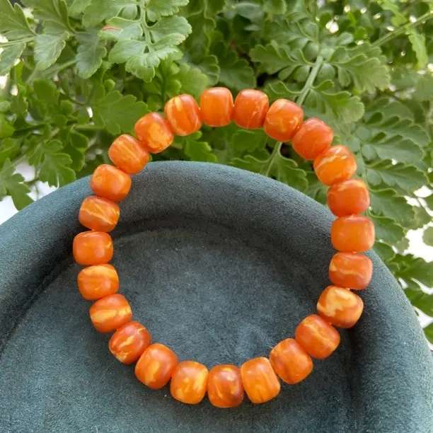 天然古董老蜜蜡瓷白花橘皮老型花蜡9mm手串