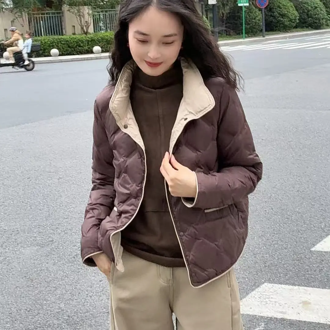 89203-潮流保暖90鸭绒女款极简风立领轻薄羽绒服秋冬