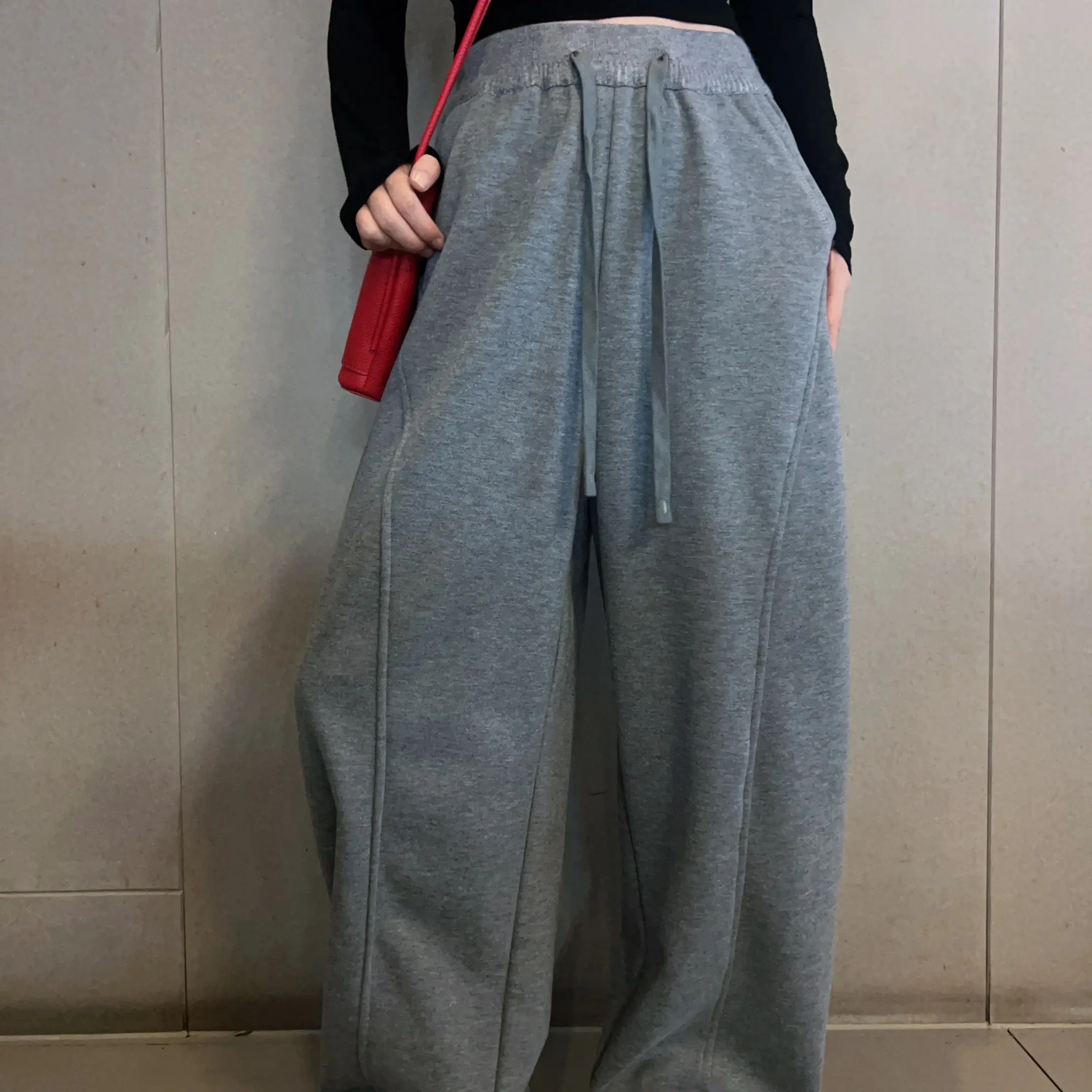 冬款加绒加厚轻云暖暖美式休闲弯刀阔腿裤3003秋冬
