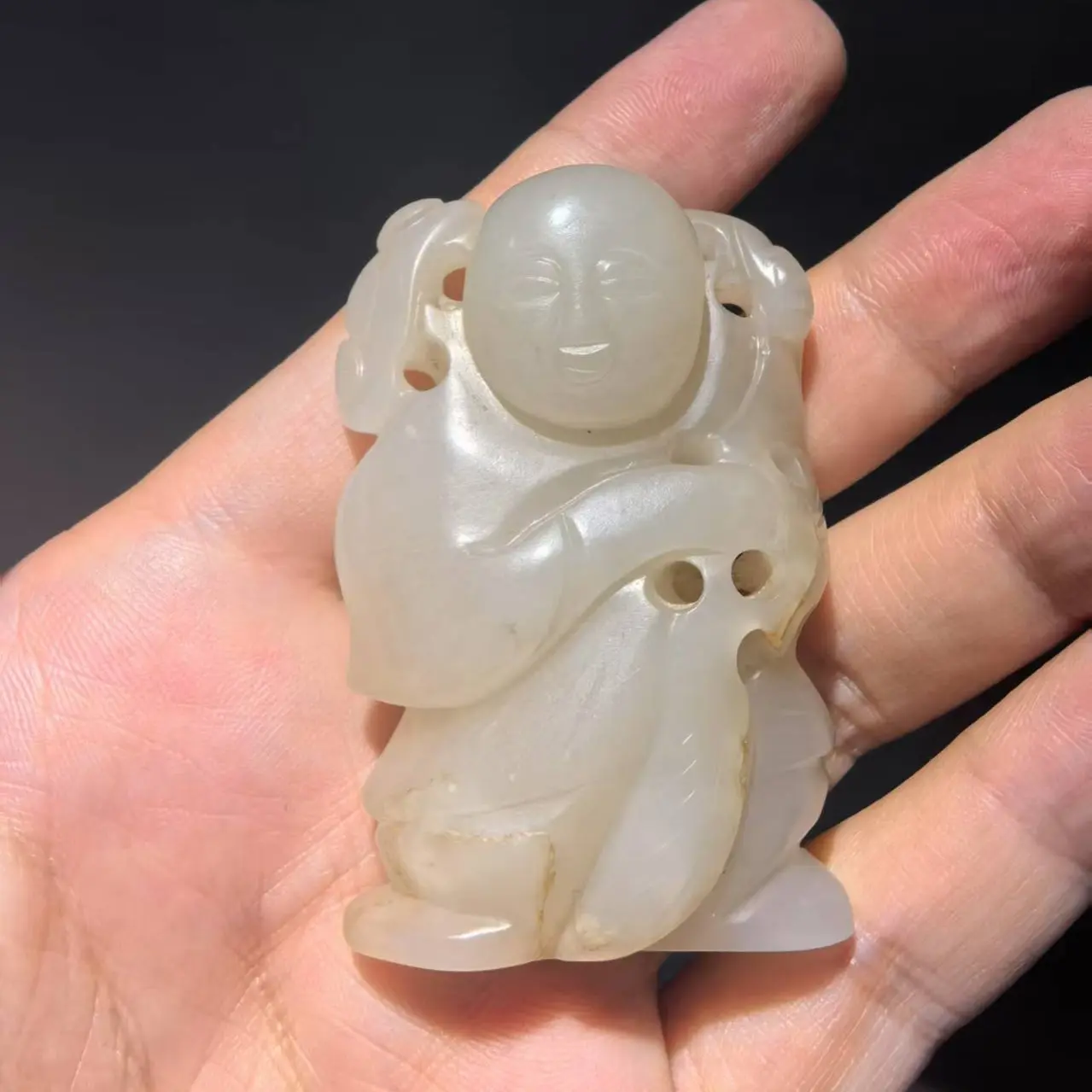和田玉 如意童子手把件