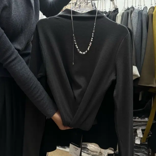 2025冬新款纯色拉毛衫长袖半高领毛针织衫法式舒静奢风针织百搭