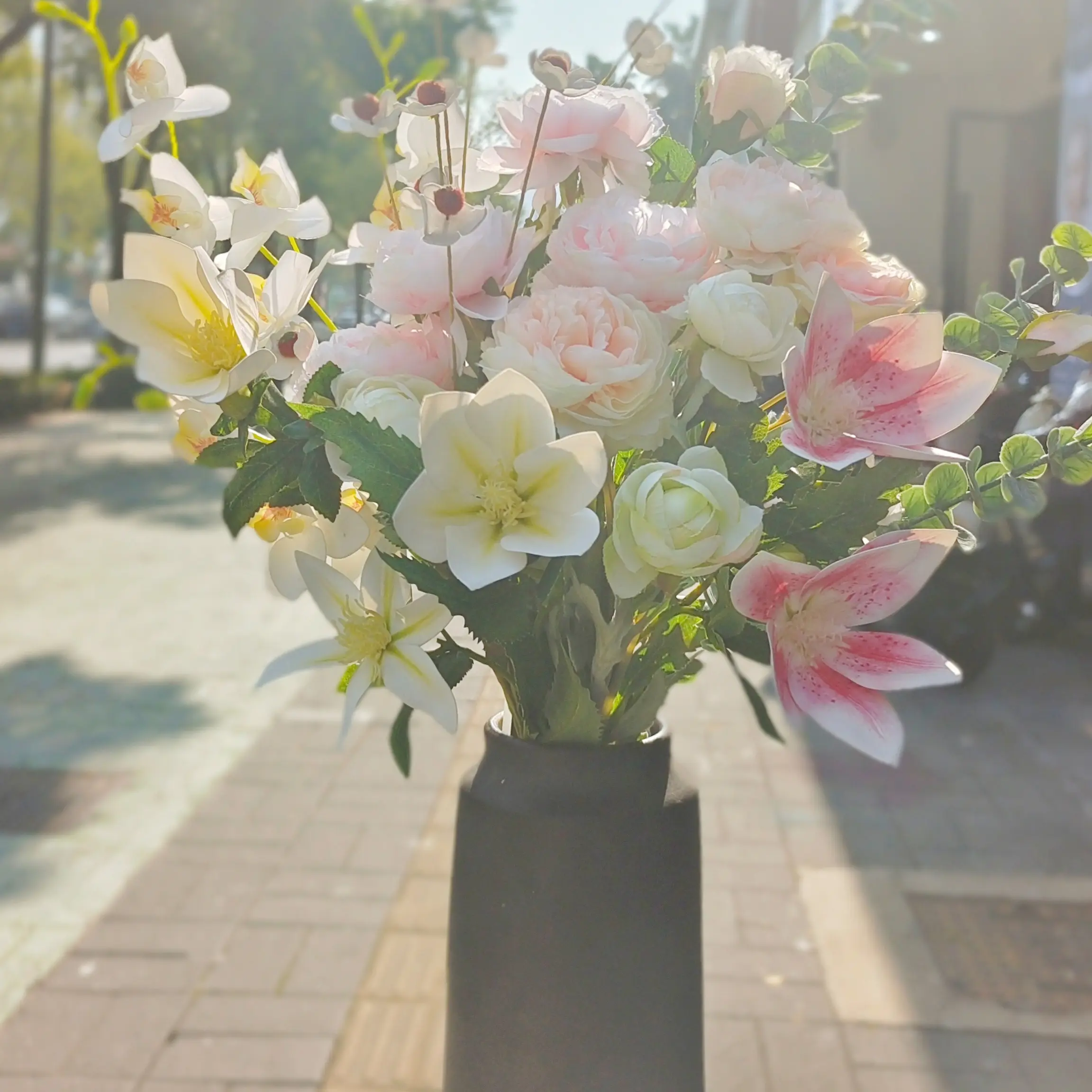 5 百合洋牡丹混搭花电视柜玄关装饰不含花瓶