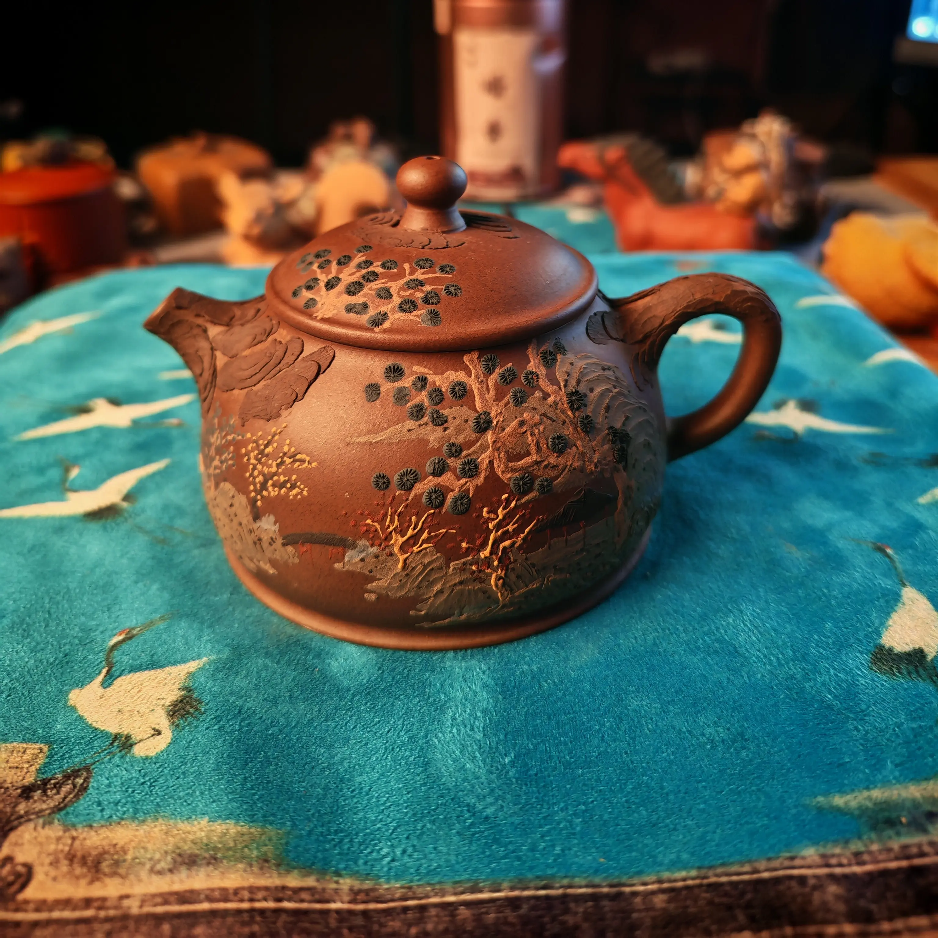 仿古，泥绘，堆绘，紫砂壶