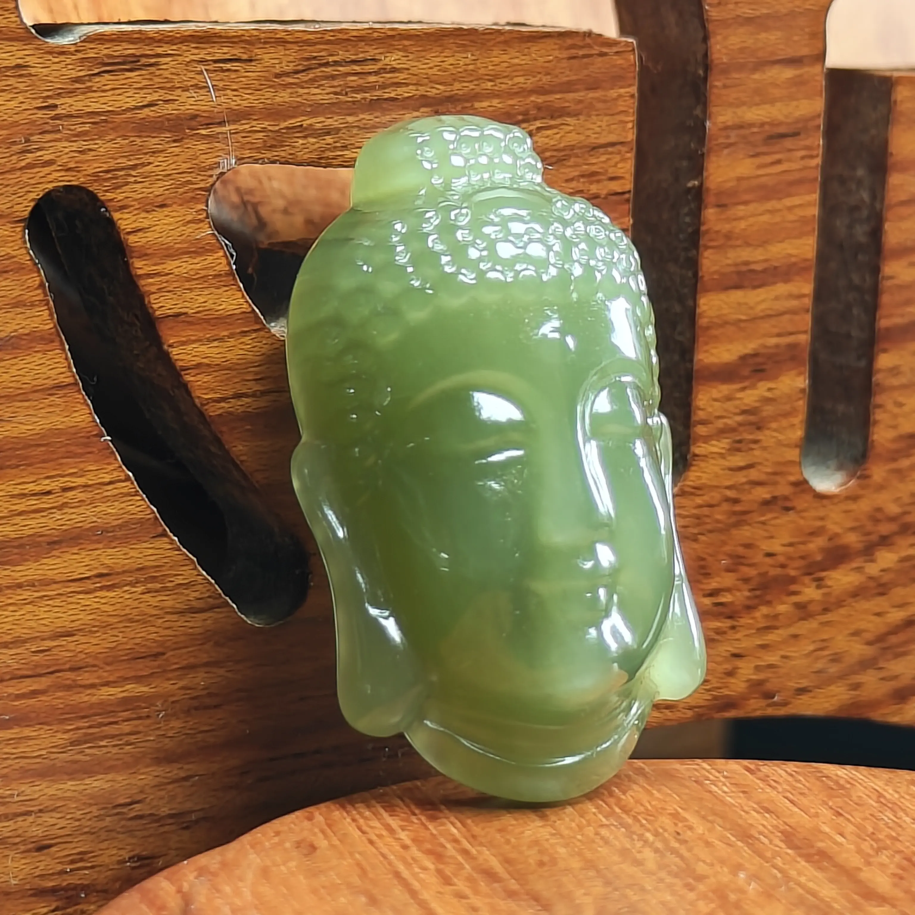 (中)湖水绿佛头和田玉如来释迦牟尼吊坠挂件玉佩项链高档珠宝首饰