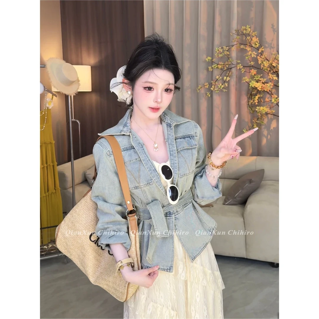 复古港风牛仔修身型洋气短款秋季女设计感时尚短外套
