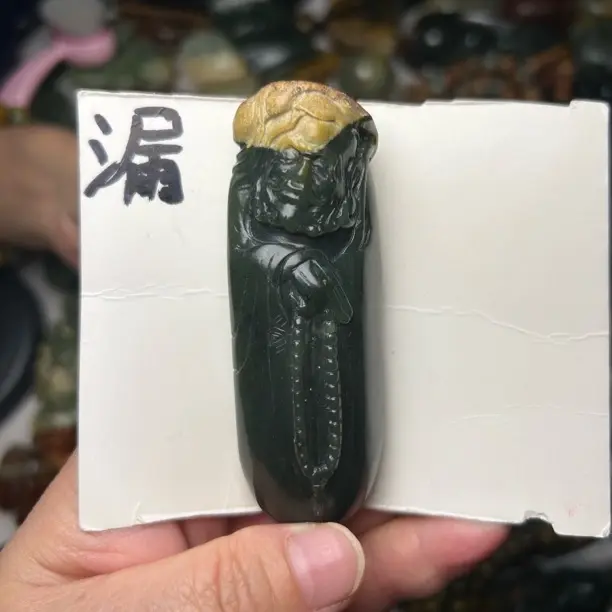 河磨玉析木绿手工雕刻达摩手把件福利款不议价