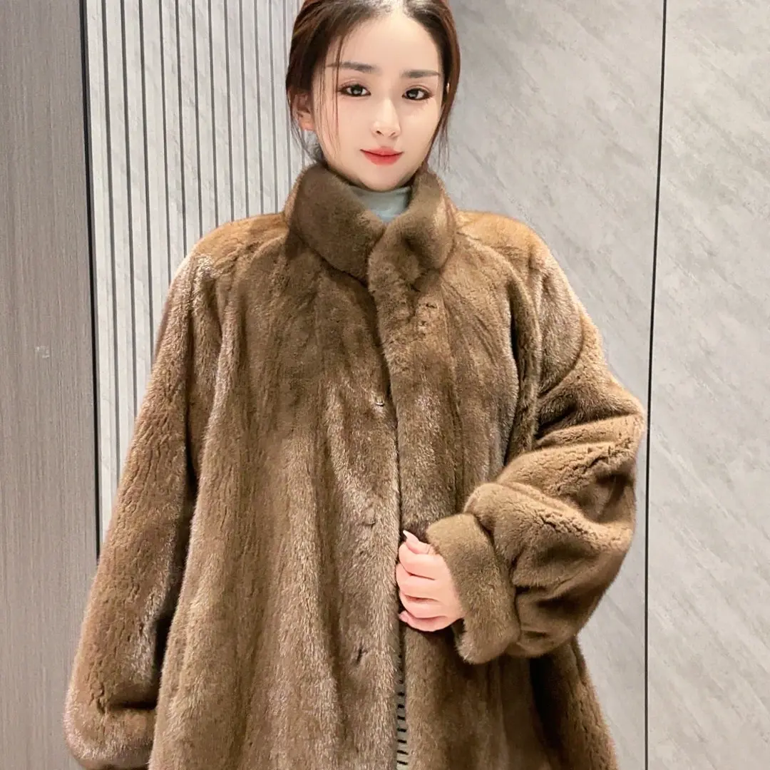 新款进口水貂皮草立领时尚女外套