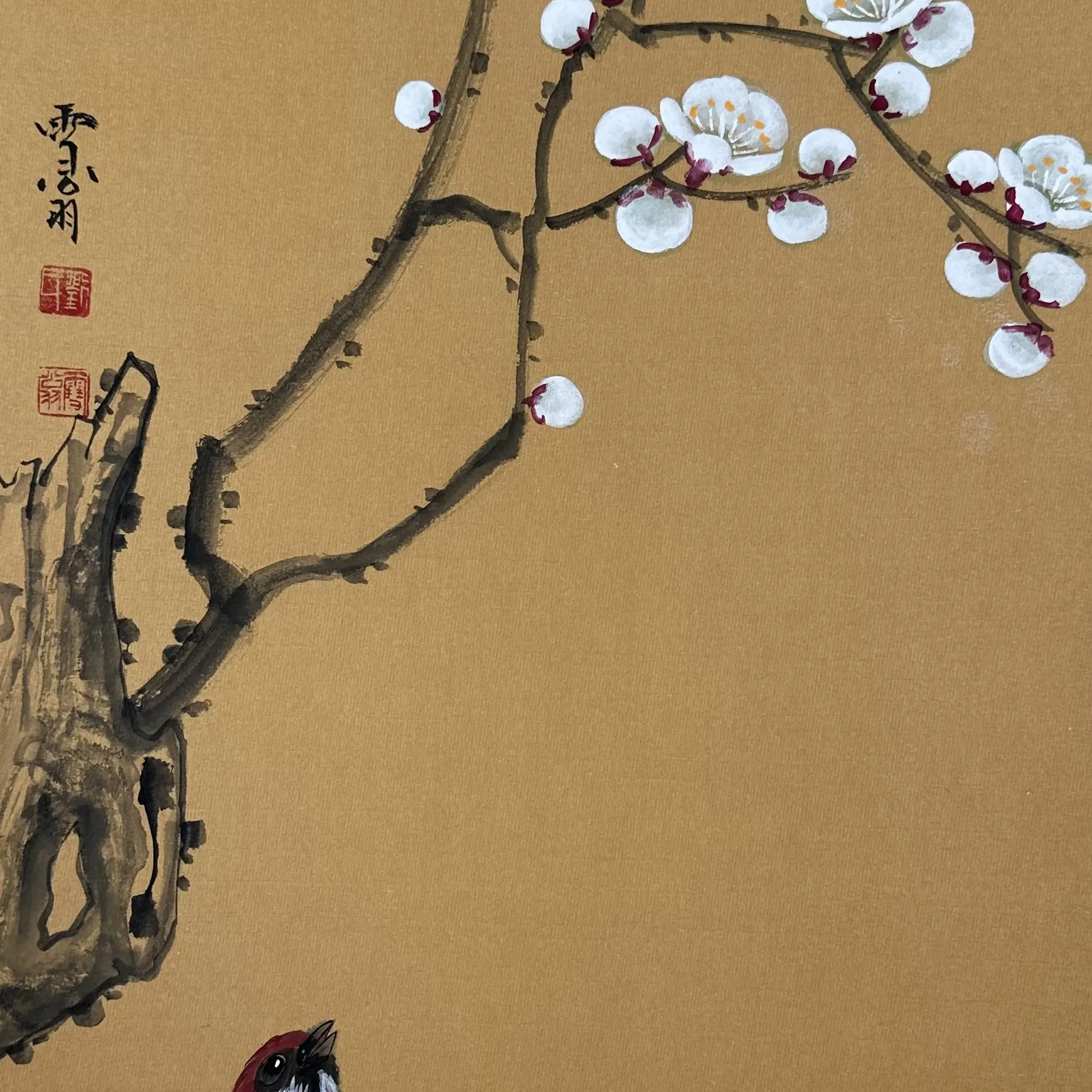 白梅麻雀图新中式花鸟挂画入户玄关客厅茶室背景墙装饰画