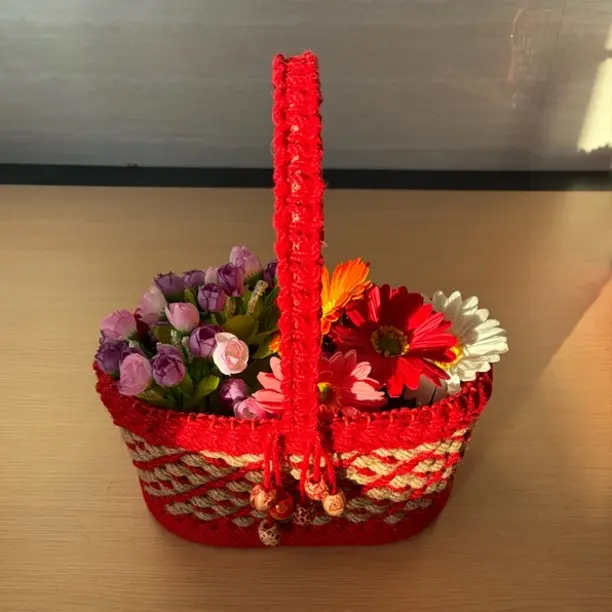 大红色纯手工编织结婚喜篮子喜庆伴手礼礼盒喜桶