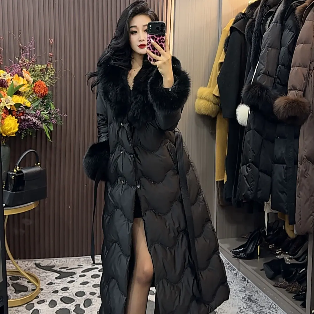 师小姐女装～长款冬季加厚保暖可拆卸毛领羽绒服925