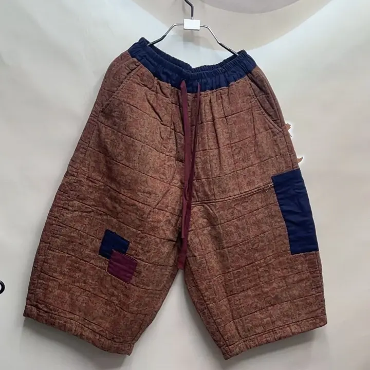 复古紧腰抽绳 夹棉阔腿裤休闲裤