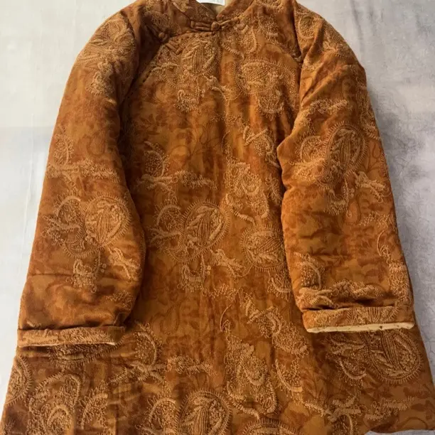 新中式亚麻刺绣立领斜襟手工盘扣全侧开短款棉衣