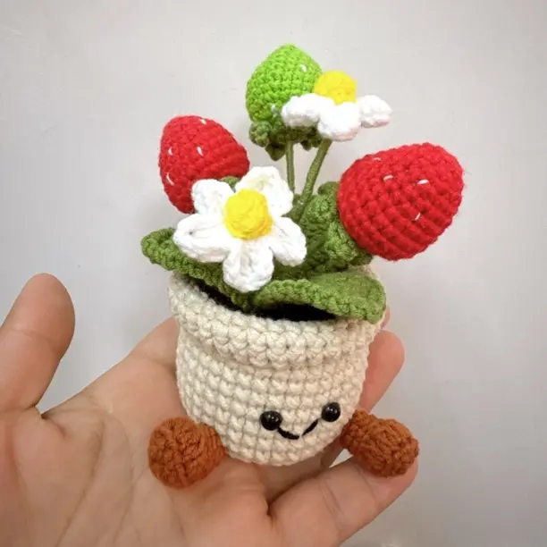 纯手工钩织毛线盆小盆栽
