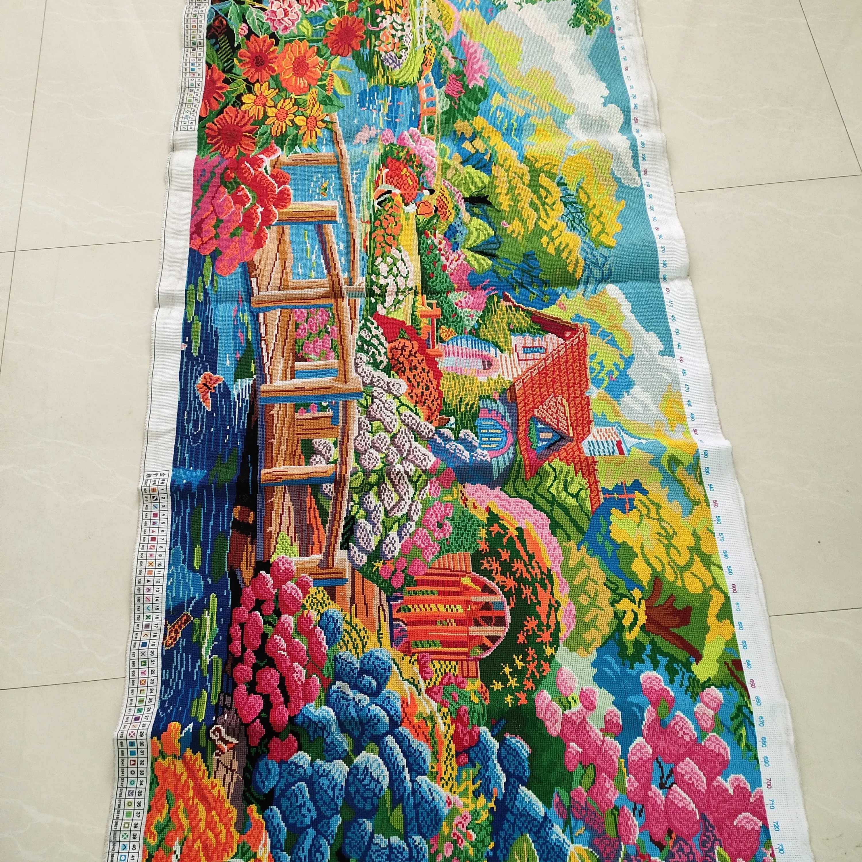 纯手工十字绣成品客厅挂画温馨家园浪漫午后花园小屋230✘100公分