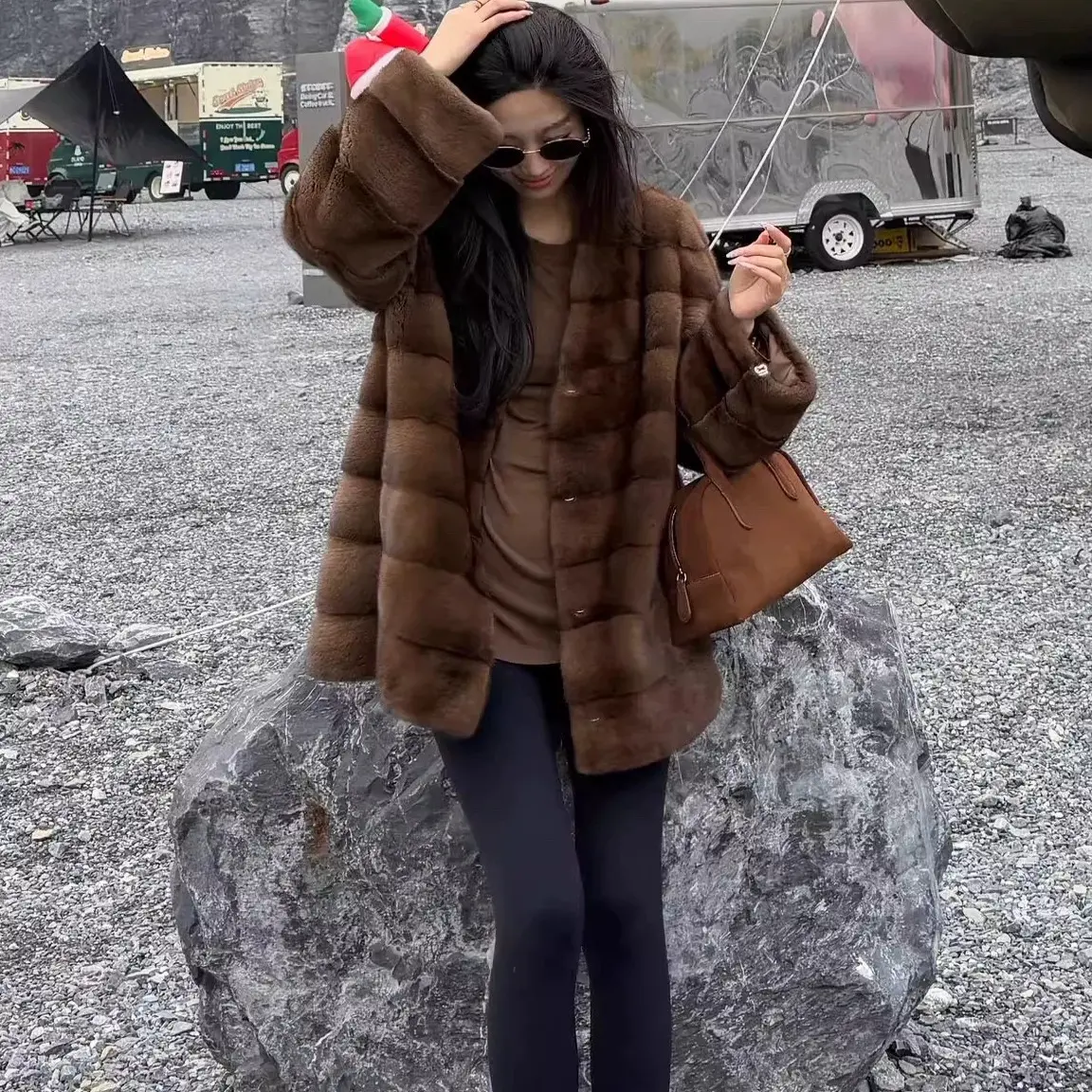 2025新款紫金水貂匠心工艺年轻款整貂冬季女士皮草中长款外套