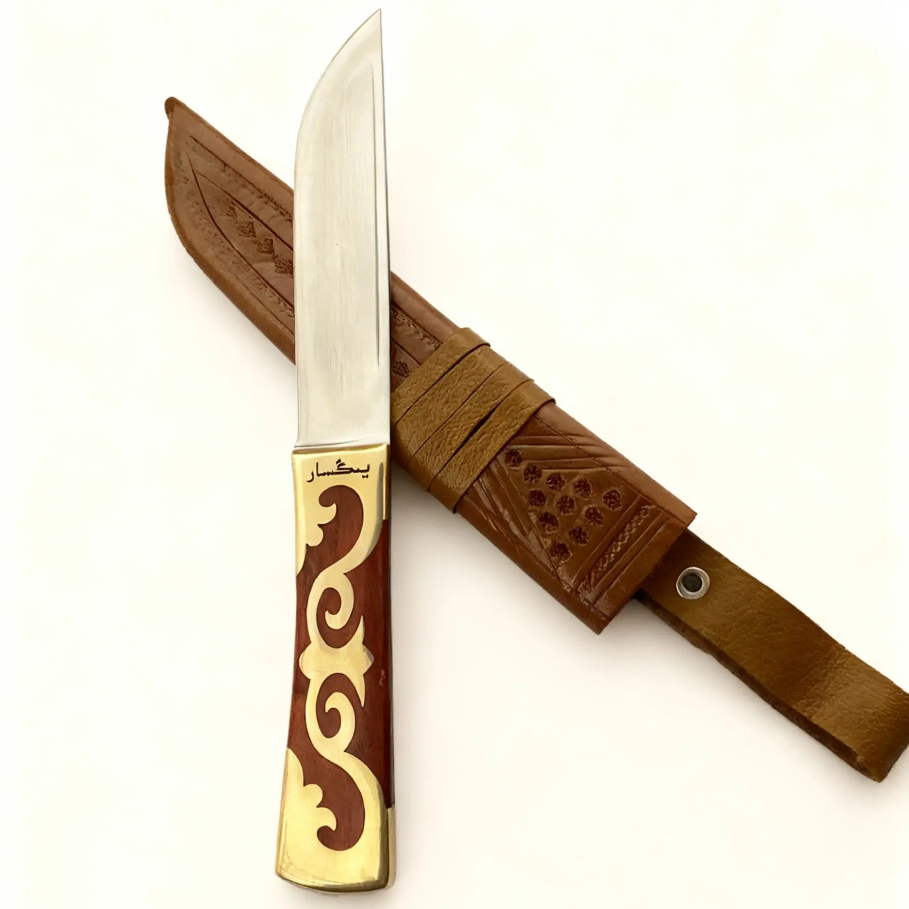 手工红木小刀搭配头层牛皮刀鞘未开刃非管制刀具