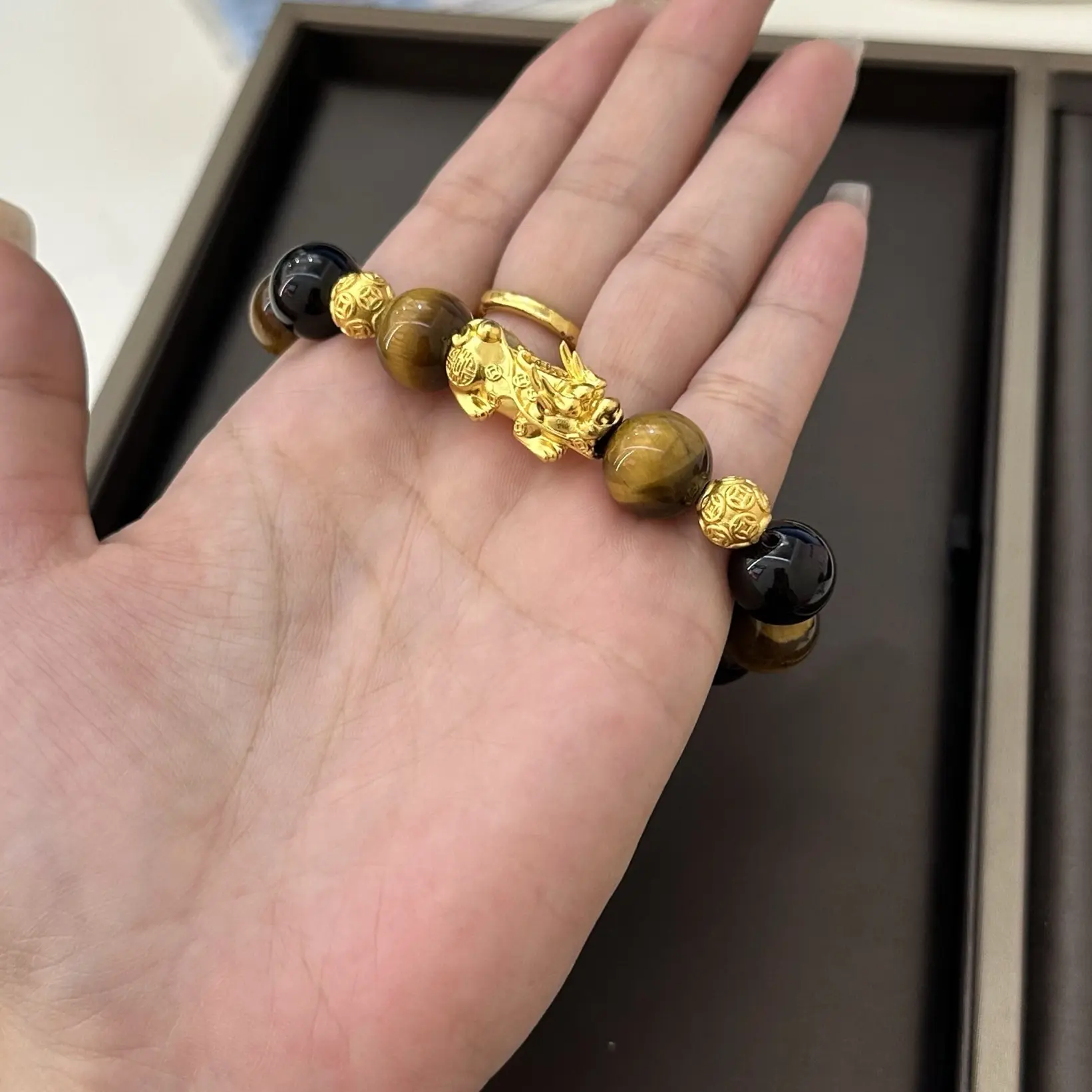 手链 金➕银 招财貔貅金钱珠手链男士黑色时尚潮流