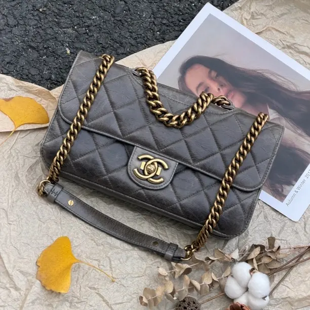 95新 Chanel/香奈儿 香奈儿 深灰色 孟买系列单肩包