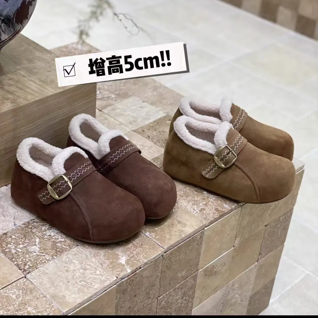 勃肯鞋女冬季加绒保暖棉鞋一脚蹬内增高厚底防滑纯色休闲风雪地靴