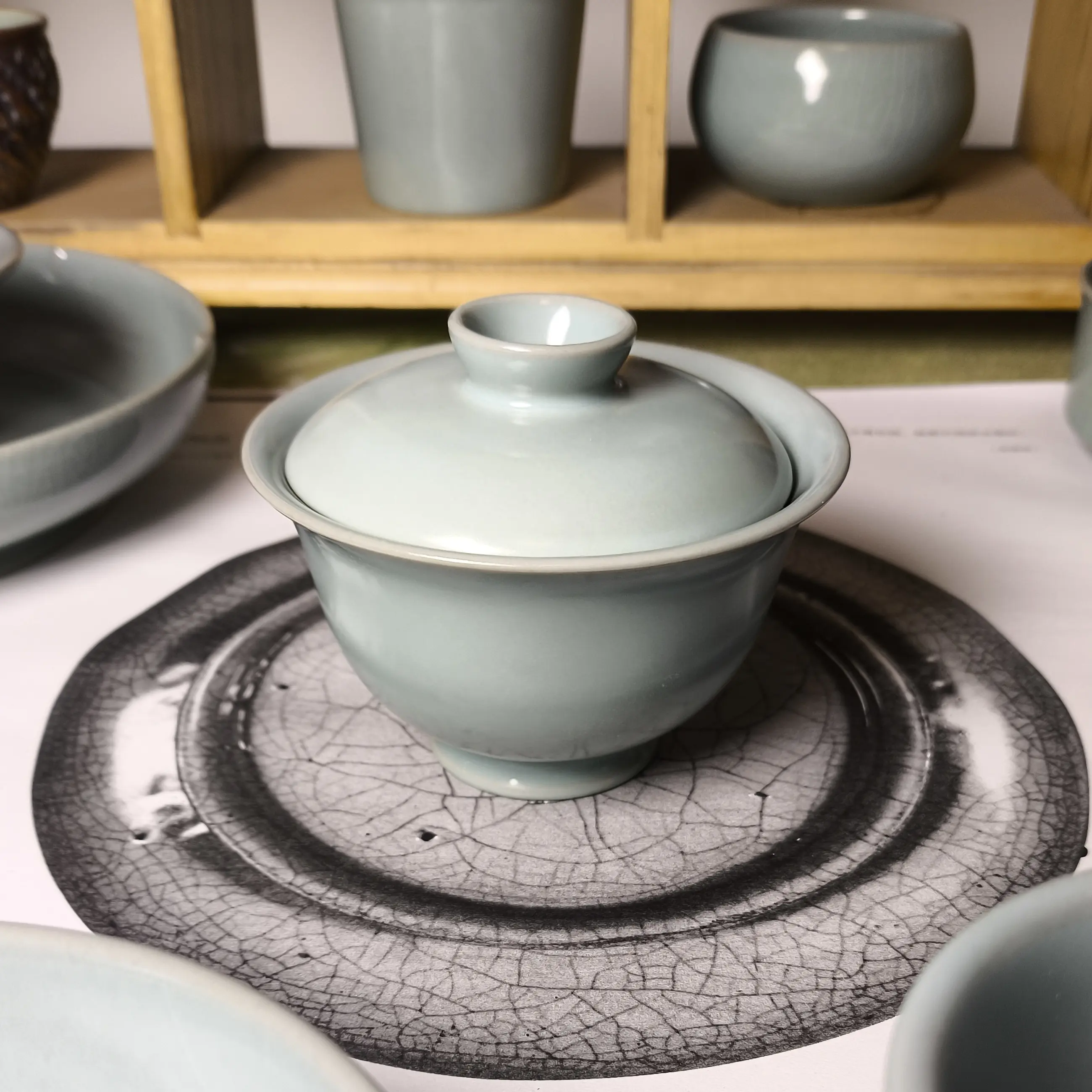 天青色天然开片陶瓷三才盖碗泡茶功夫茶具家用