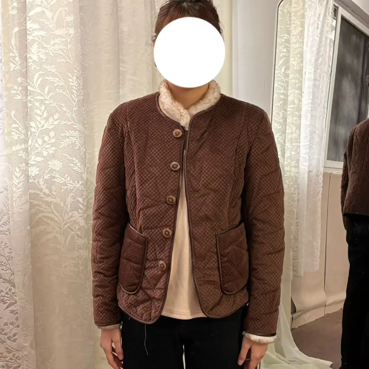 冬季新款加绒时尚中老年妈妈短款保暖棉服外套