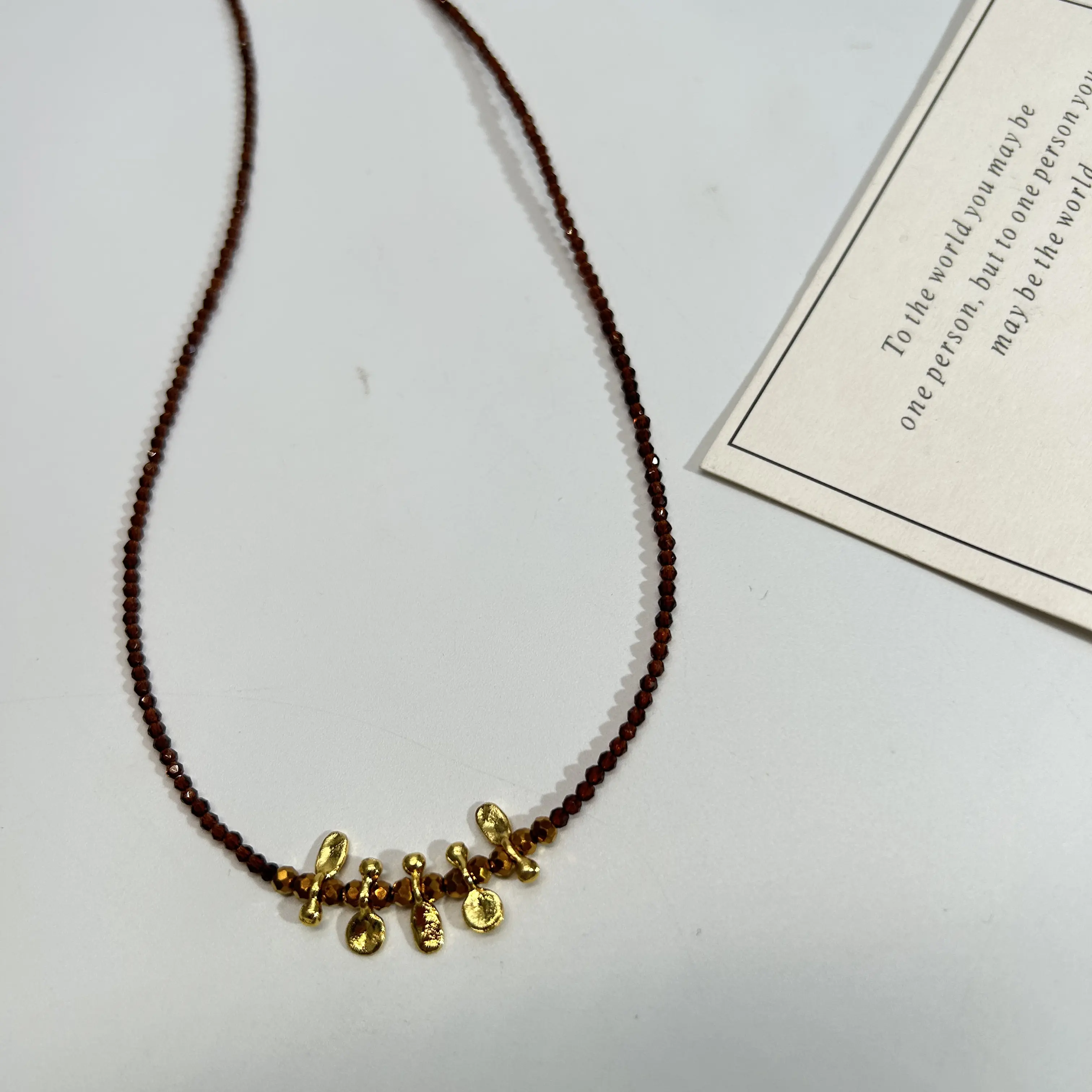 铜合金仿水晶项链 07654法式复古高级浅咖色花瓣锁骨链项链