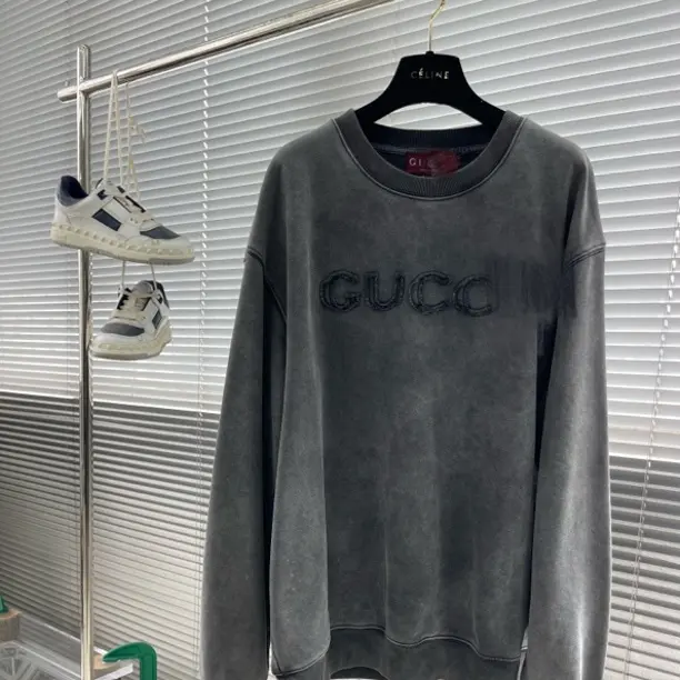 加绒梵文字母460克亲肤绒长袖重工水洗做旧宽松圆领卫衣秋冬