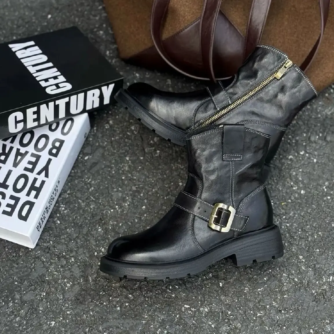 秋冬加绒英伦风厚底圆头马丁靴短靴3005-3