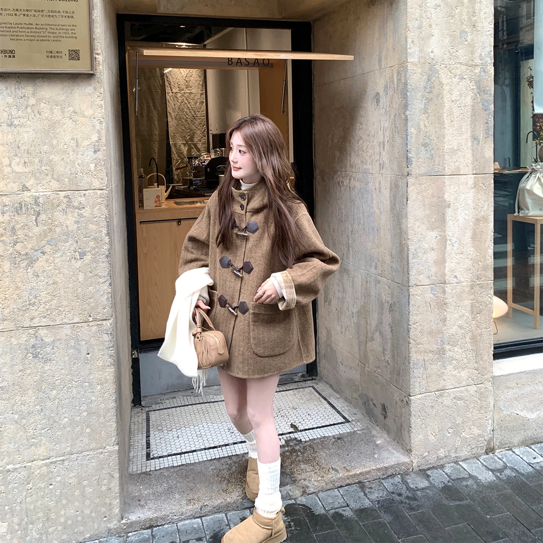 Zzhen【鲁本斯油画】双面穿牛角扣羊毛毛呢大衣WT1169!