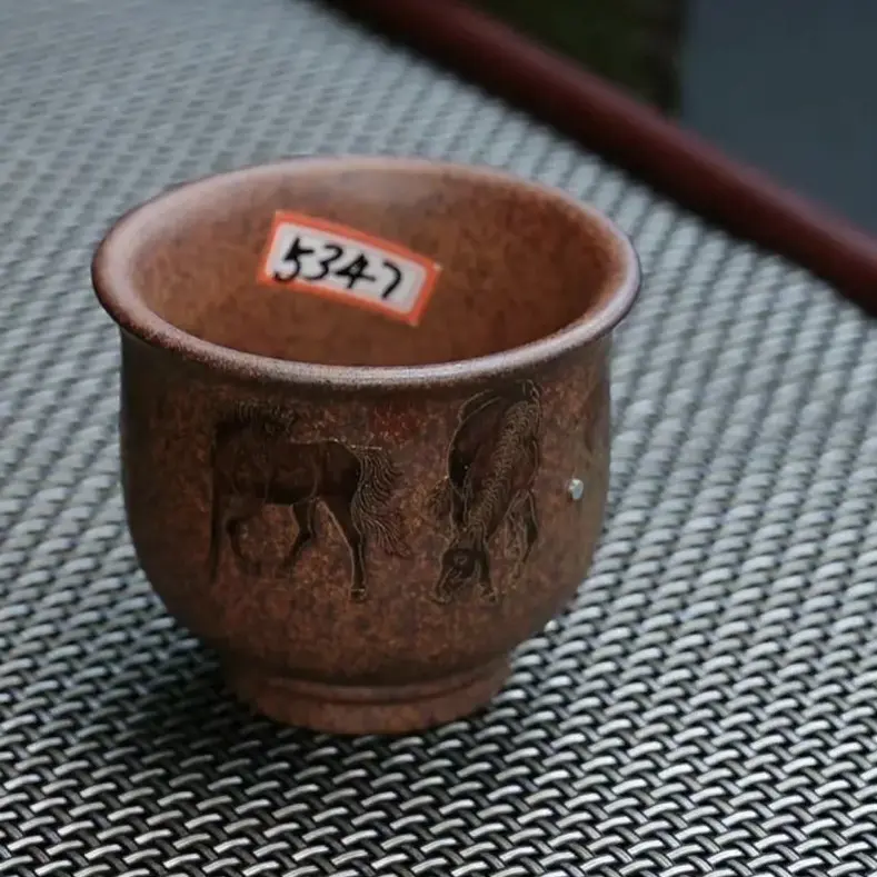  高温柴烧 150ML八骏图主人杯 全手工制作