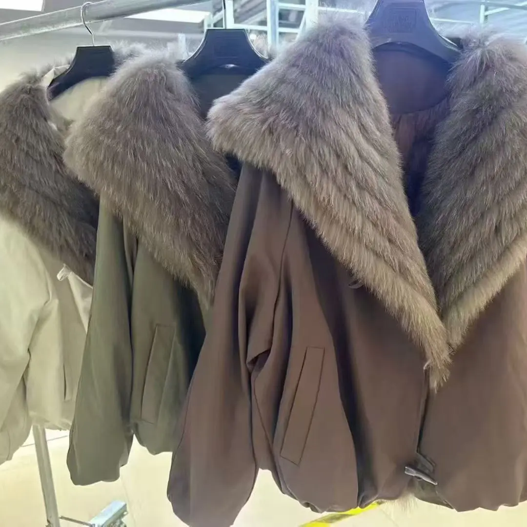 秋冬新款狐狸毛领宽松加厚可拆卸鹅绒派克服女外套