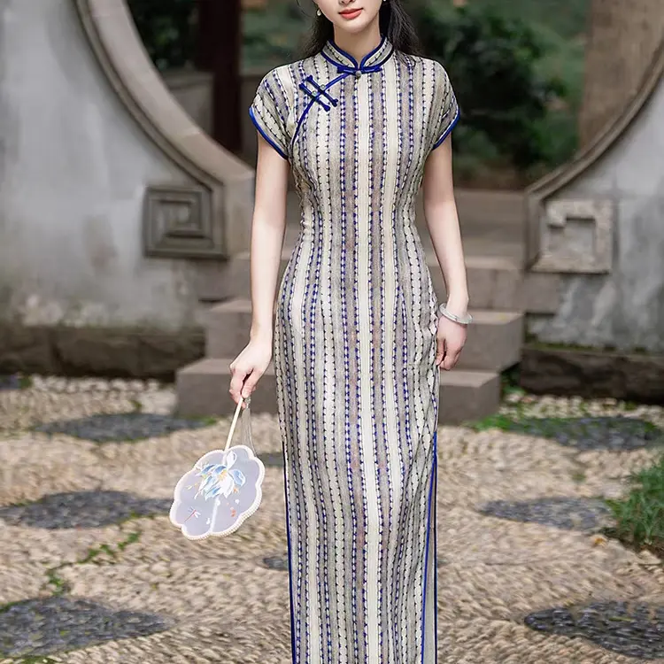 【蓝韵】夏季新款复古修身显瘦气质日常中长款改良旗袍连衣裙