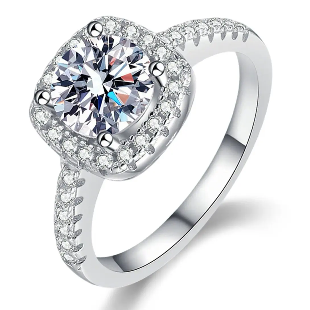 925银莫桑石戒指 PDL同款小方糖钻戒轻奢女款求婚礼物指环饰品风