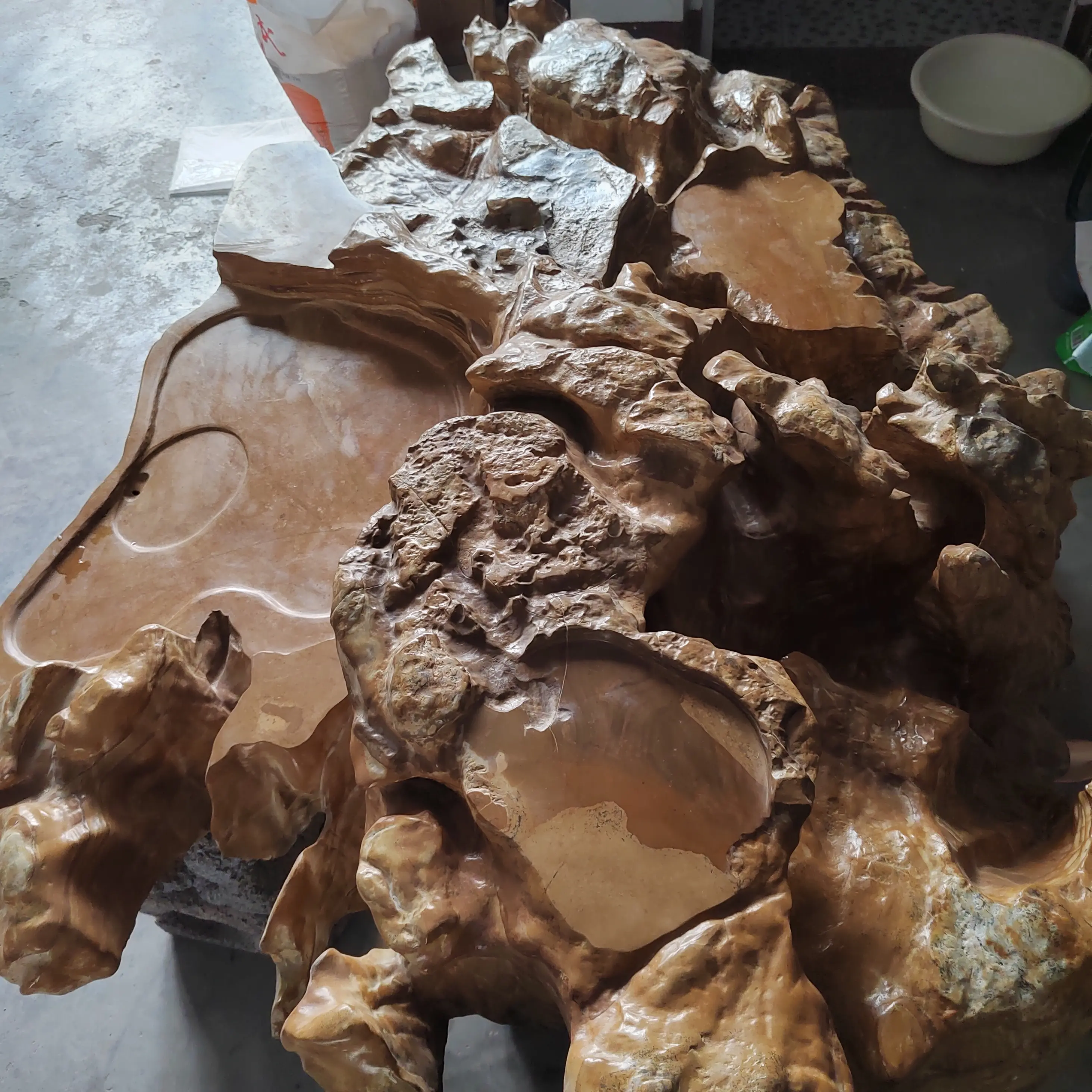 灵璧石磬石茶盘 原石原景原色 纯手工打磨切割