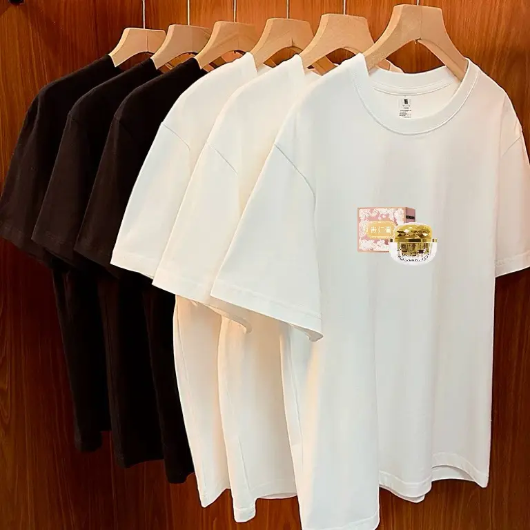 夏季爆款宽松百搭圆领美式印花重磅纯棉短袖T恤