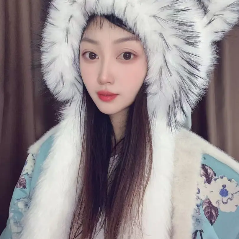 秋冬新款毛绒熊耳帽防寒护耳时尚百搭网红仿毛