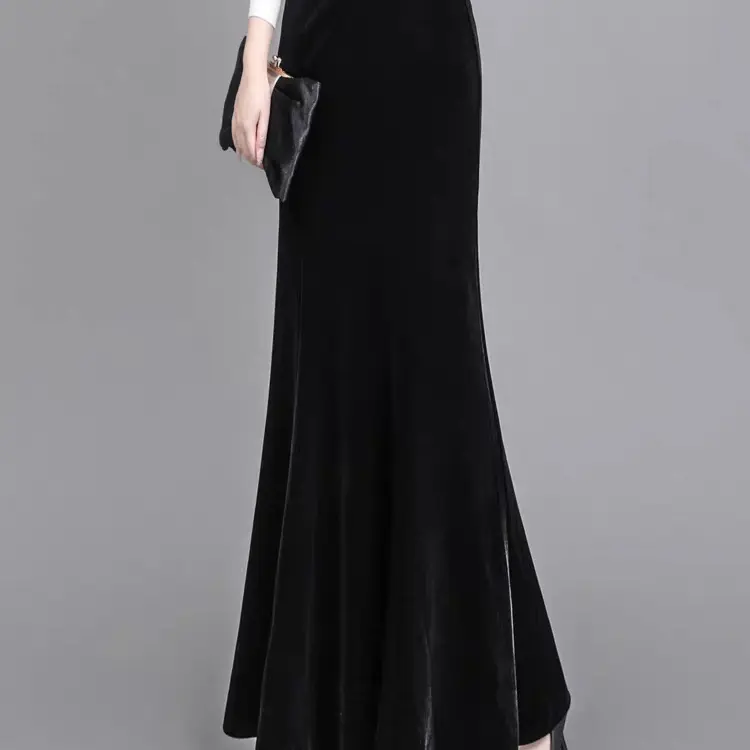 高腰显瘦金丝绒鱼尾半身裙女款包臀长款气质裙子小个子鱼尾裙