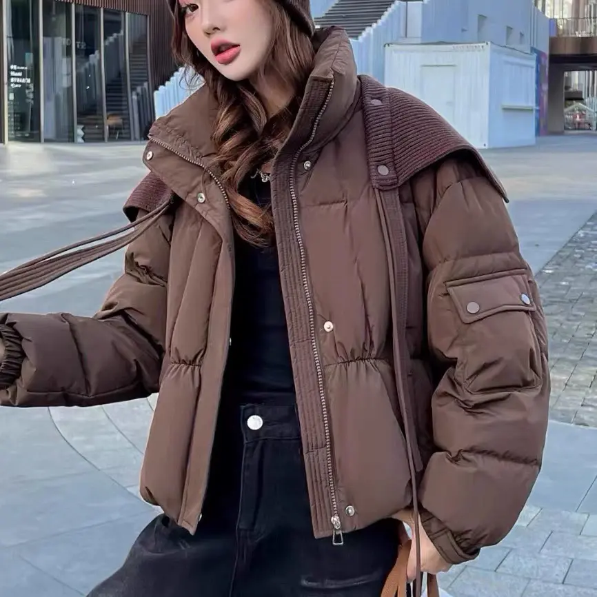 2025针织披肩短款立领羽绒服洋气小个子洋气冬季保暖外套白鸭绒女