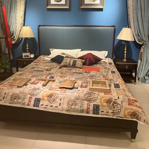 简约实木床胡桃木米主卧双人床 一床➕两床头柜