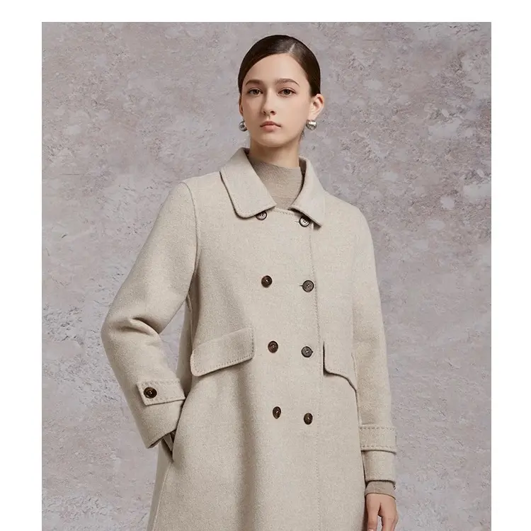 senkni/圣可尼桑蚕丝羊毛双面中长款气质百搭女大衣S104211MG