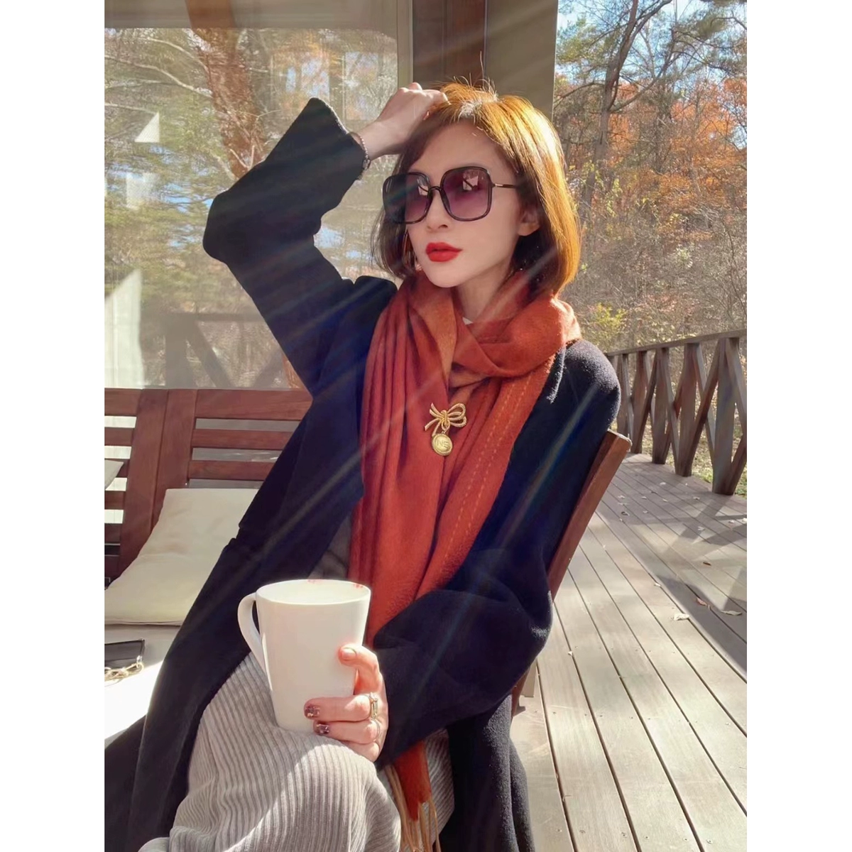 NINASOLOR披肩推荐！太美了！！年轻感显白水波纹双面山羊绒围巾