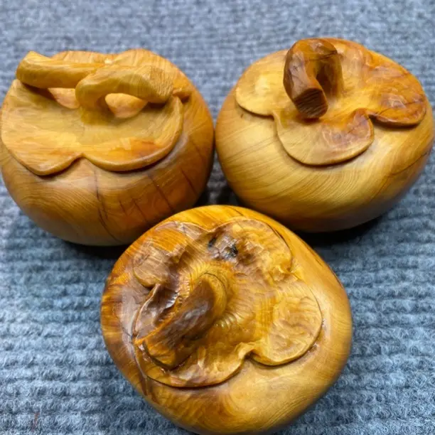 柿子整木雕刻木制装饰事事如意摆件