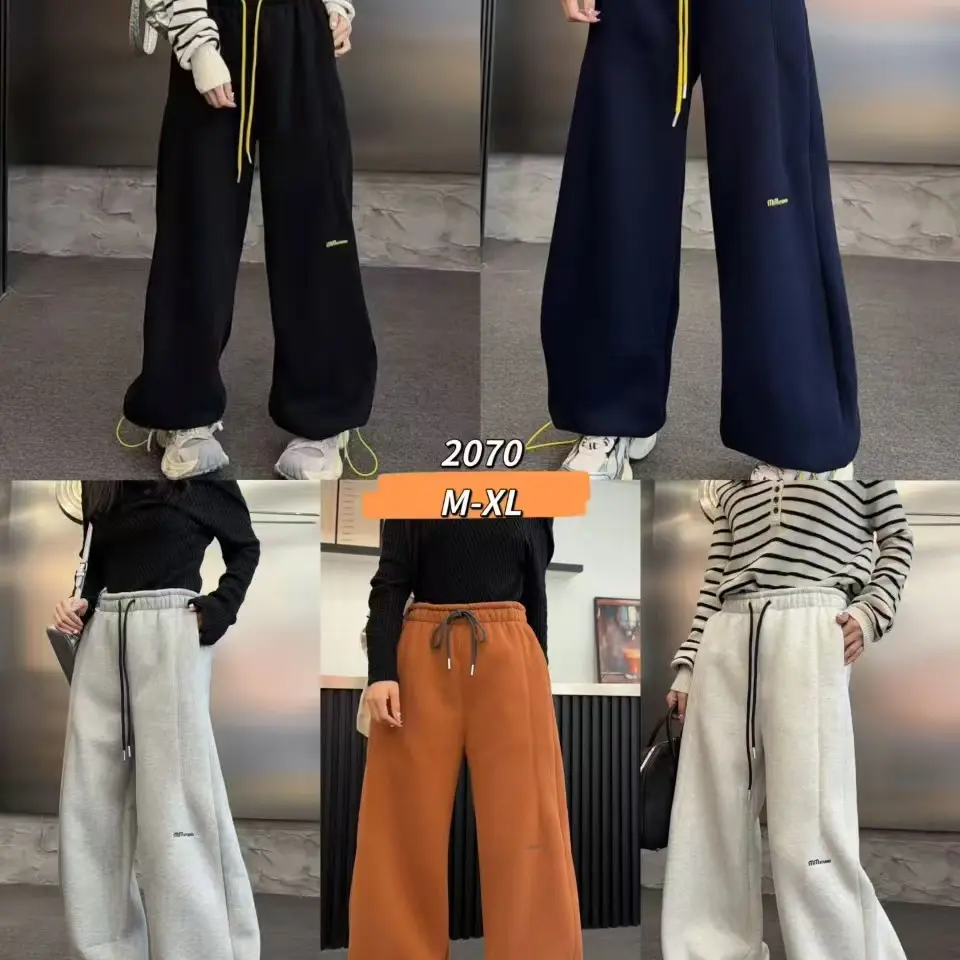 娜娜家秋冬新款加绒超厚高腰显瘦弯刀休闲卫裤2070