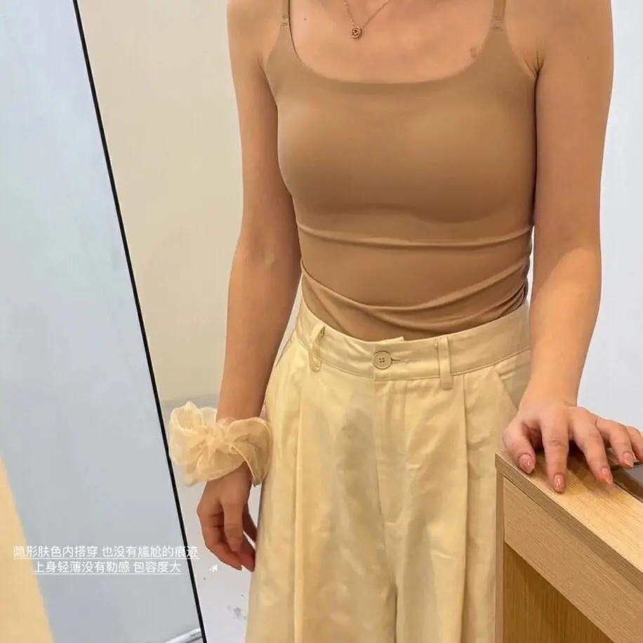 粉底液吊带背心女带胸垫美背设计内搭外穿无痕显瘦冰丝夏季