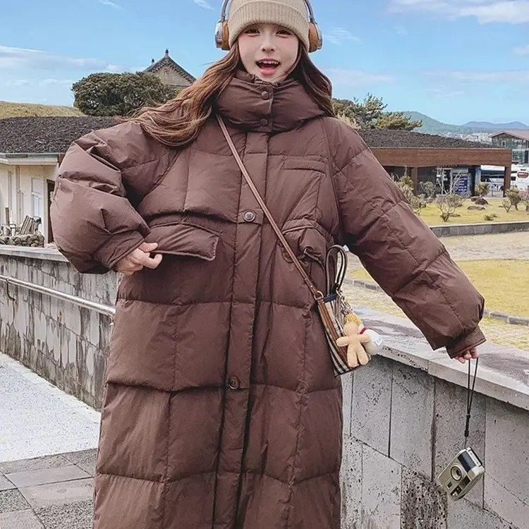 新款韩版宽松连帽中长款白鸭绒加厚保暖过膝女慵