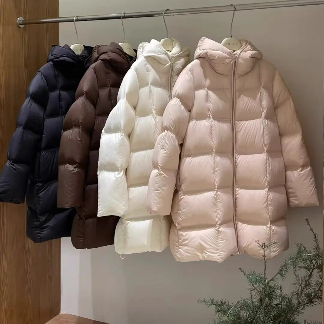 新国标90白鸭绒连帽中长款冬季加厚韩版泡芙风时尚休闲