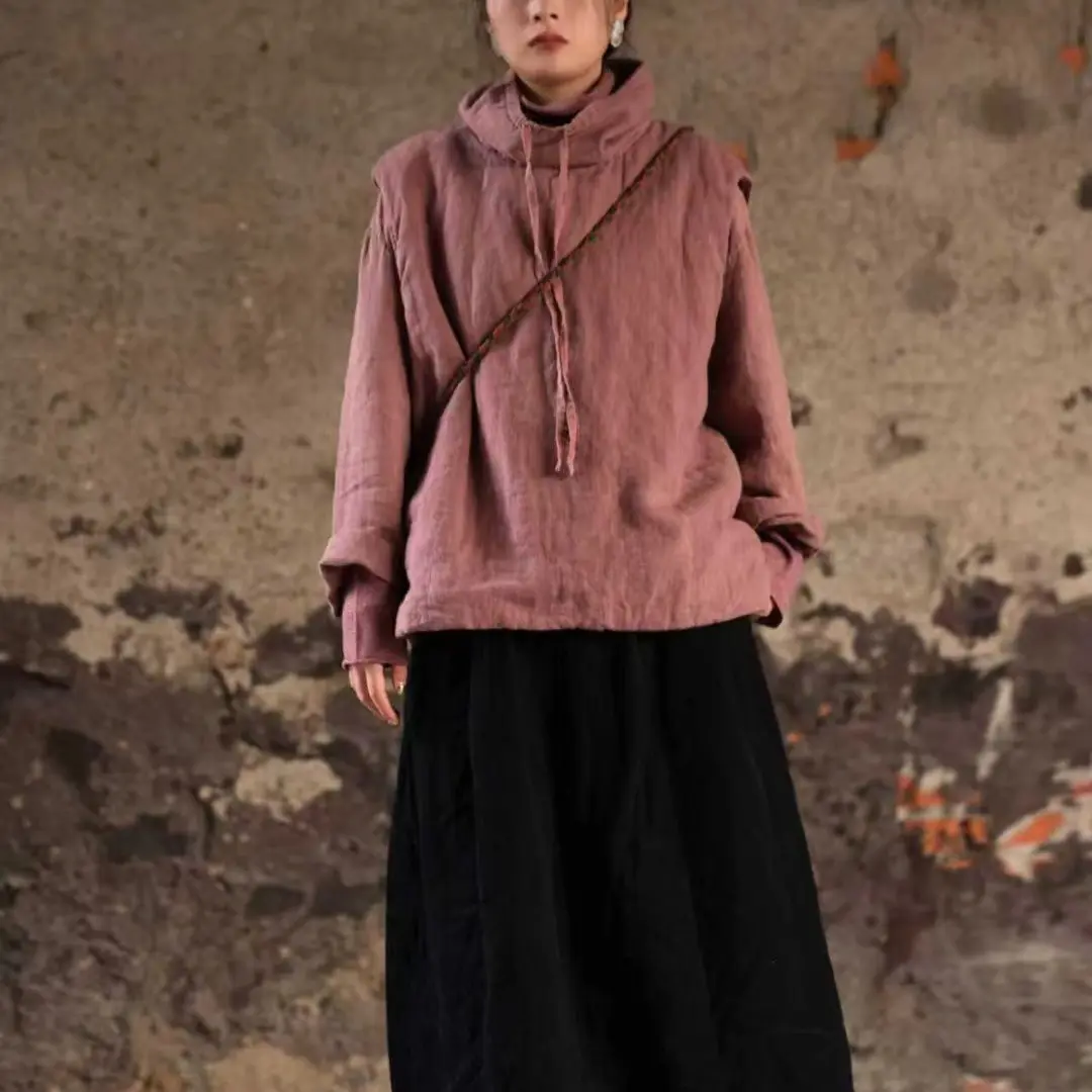 布衣家小铺推荐～原创衣路走来高领抽绳棉麻无袖马甲39134