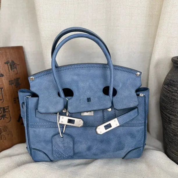 进口雾腊牛皮斜挎包单根铂金包轻奢风法式复古风包盖百搭时尚经典