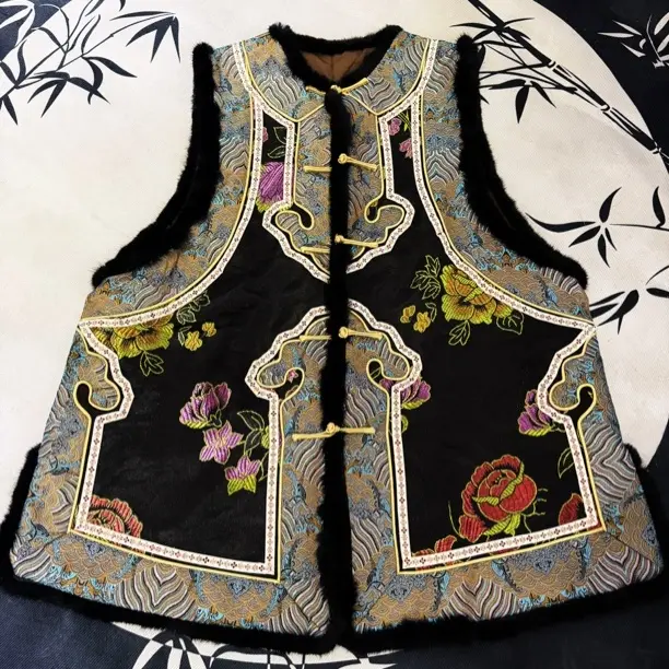 寶.ZBB《蝶舞呈祥》新中式老软缎加棉加厚马甲